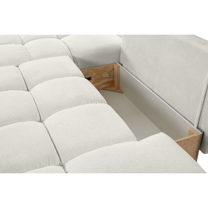 L-shaped upholstered folding corner lounge suite with a storage space ALMADA left beige