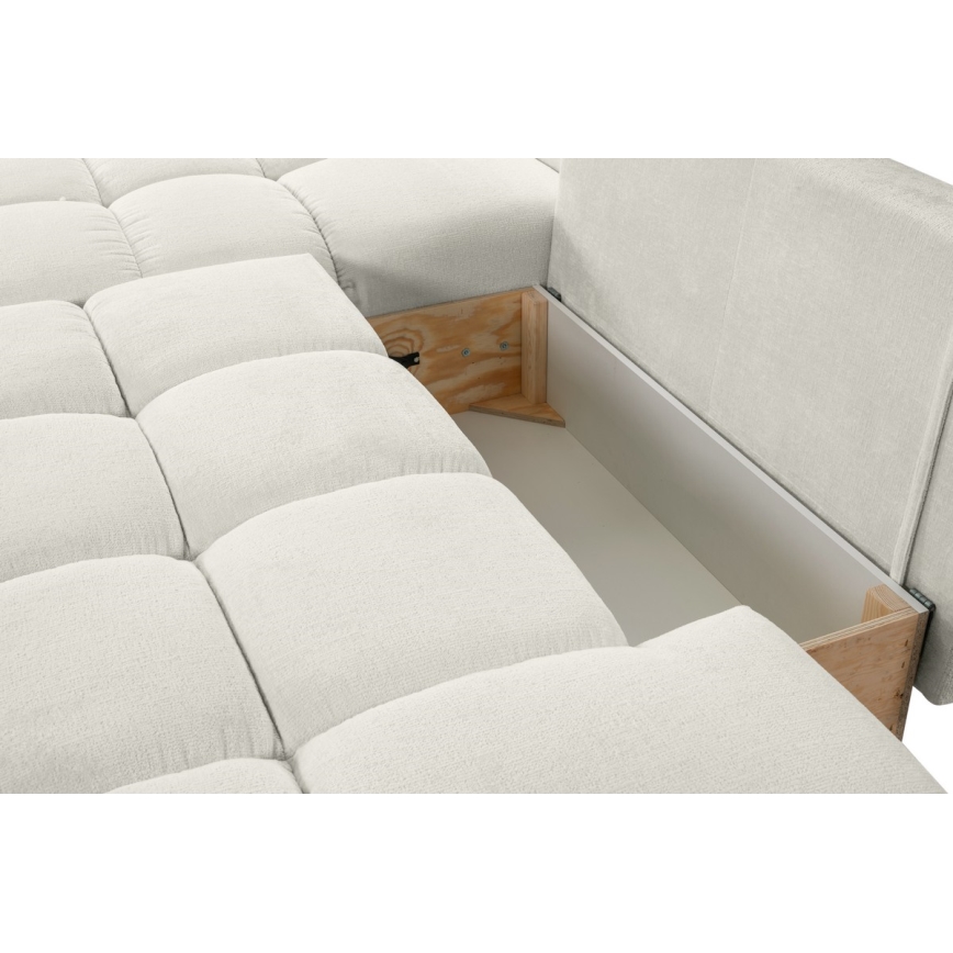 L-shaped upholstered folding corner lounge suite with a storage space ALMADA left beige