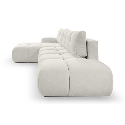 L-shaped upholstered folding corner lounge suite with a storage space ALMADA left beige