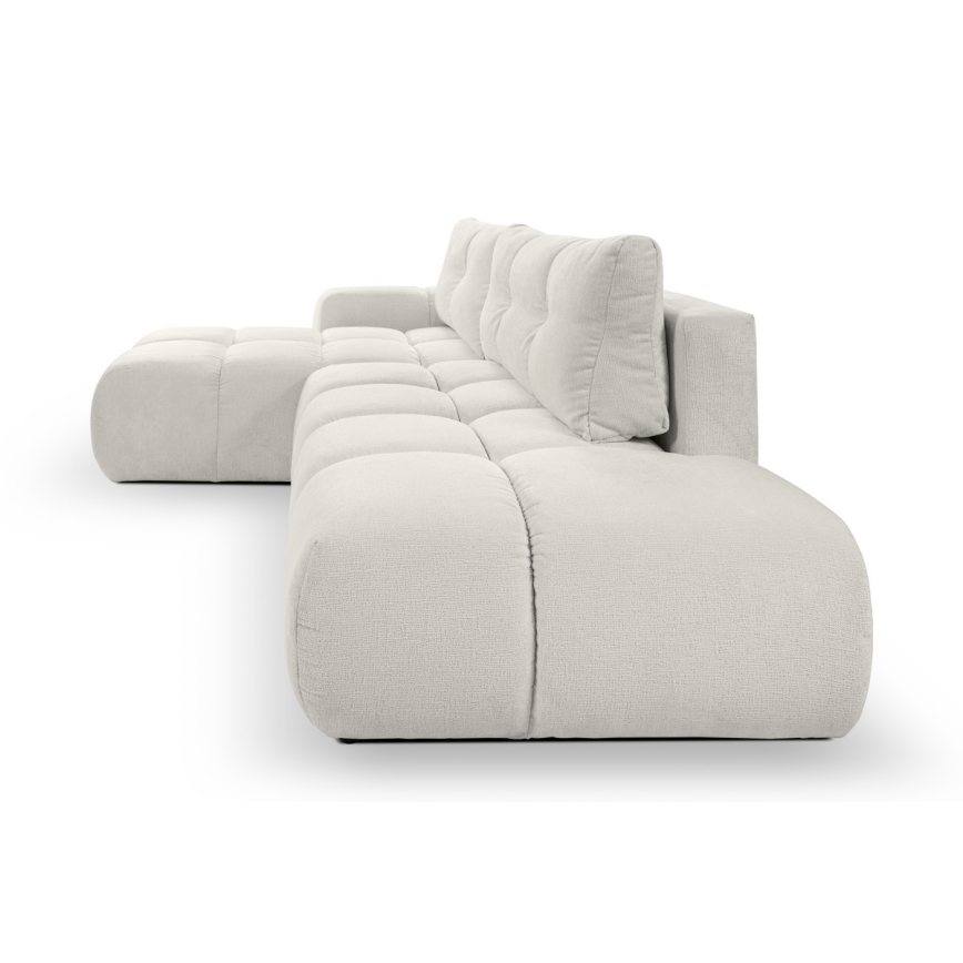 L-shaped upholstered folding corner lounge suite with a storage space ALMADA left beige