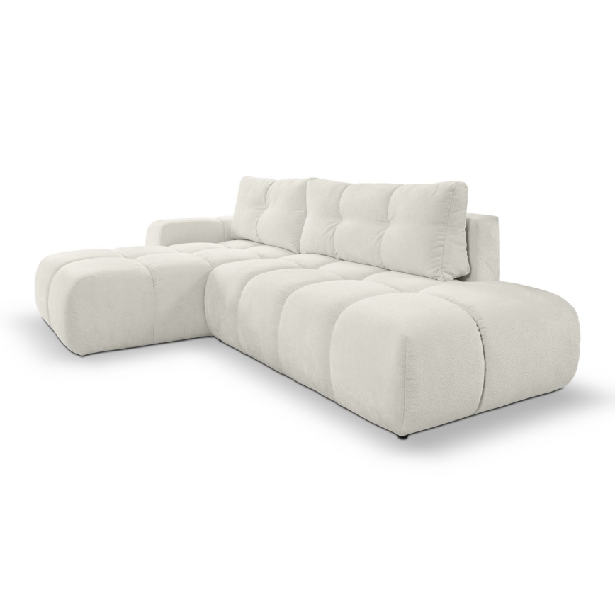 L-shaped upholstered folding corner lounge suite with a storage space ALMADA left beige