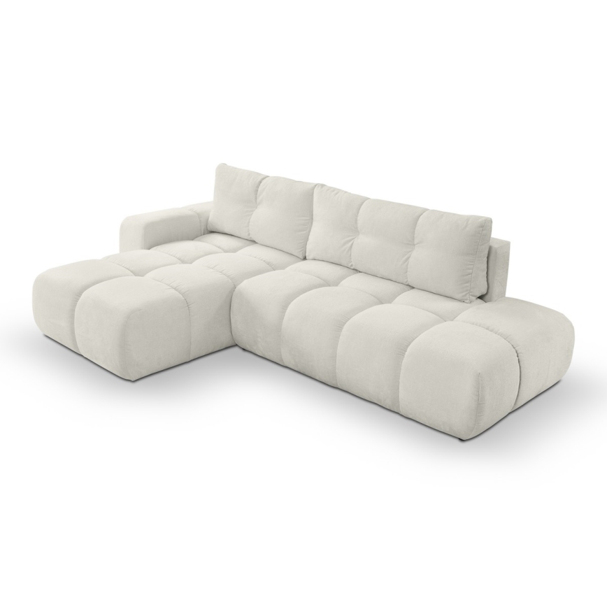 L-shaped upholstered folding corner lounge suite with a storage space ALMADA left beige