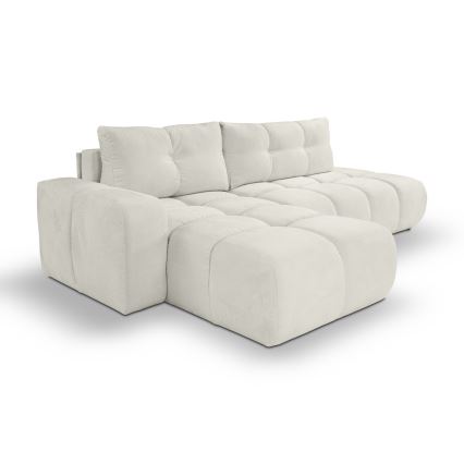 L-shaped upholstered folding corner lounge suite with a storage space ALMADA left beige