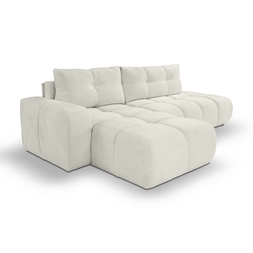 L-shaped upholstered folding corner lounge suite with a storage space ALMADA left beige