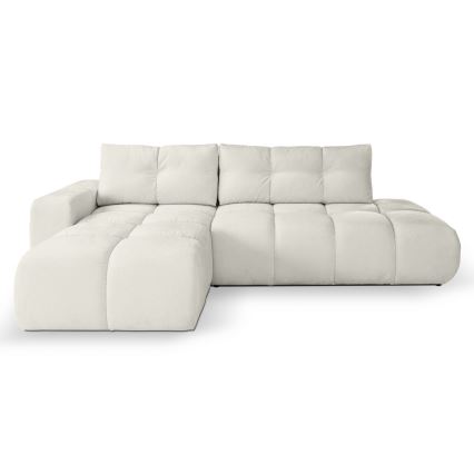 L-shaped upholstered folding corner lounge suite with a storage space ALMADA left beige