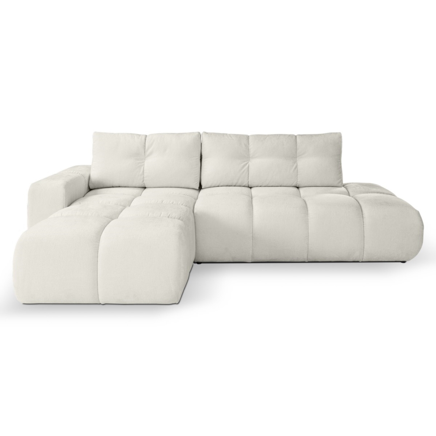 L-shaped upholstered folding corner lounge suite with a storage space ALMADA left beige