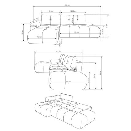 L-shaped upholstered folding corner lounge suite with a storage space ALMADA left beige