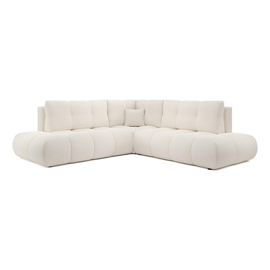 L-shaped upholstered folding corner lounge suite with a storage space ALMADA left beige