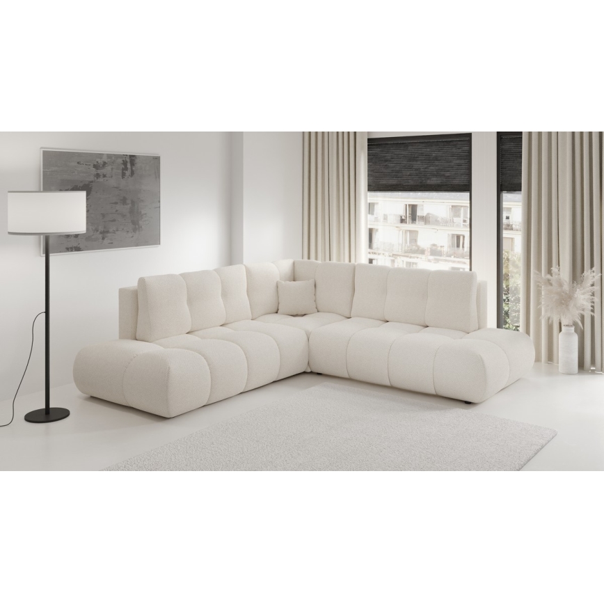 L-shaped upholstered folding corner lounge suite with a storage space ALMADA left beige