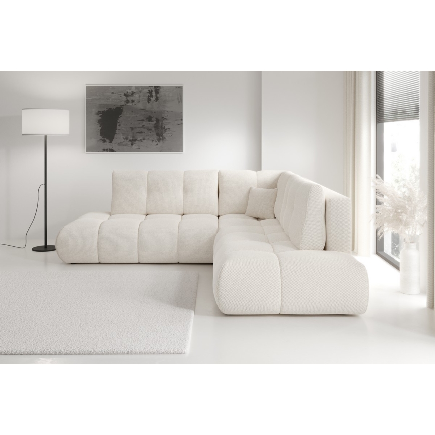 L-shaped upholstered folding corner lounge suite with a storage space ALMADA left beige