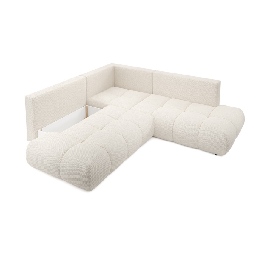 L-shaped upholstered folding corner lounge suite with a storage space ALMADA left beige