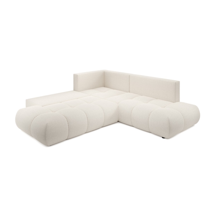 L-shaped upholstered folding corner lounge suite with a storage space ALMADA left beige