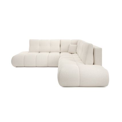 L-shaped upholstered folding corner lounge suite with a storage space ALMADA left beige