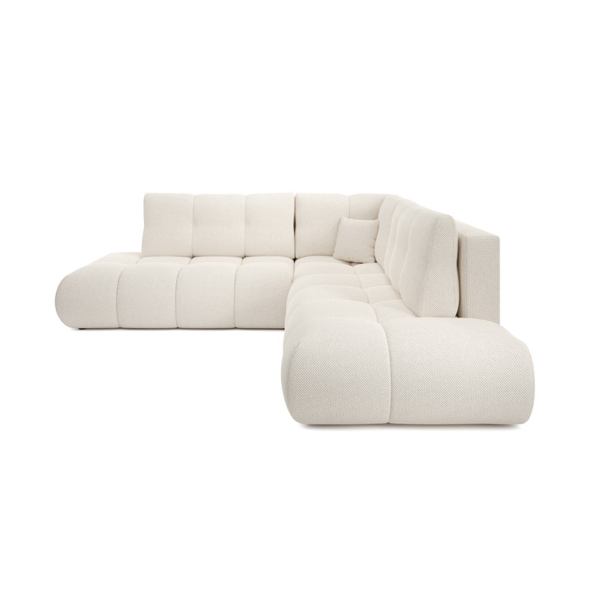 L-shaped upholstered folding corner lounge suite with a storage space ALMADA left beige