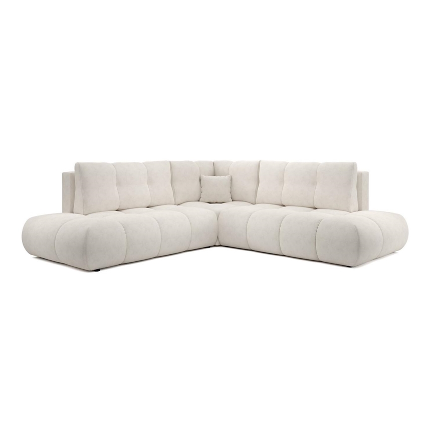 L-shaped upholstered folding corner lounge suite with a storage space ALMADA left beige