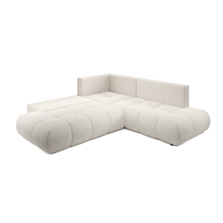 L-shaped upholstered folding corner lounge suite with a storage space ALMADA left beige
