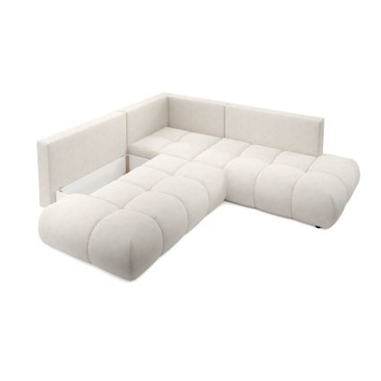 L-shaped upholstered folding corner lounge suite with a storage space ALMADA left beige
