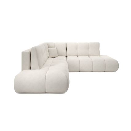 L-shaped upholstered folding corner lounge suite with a storage space ALMADA left beige