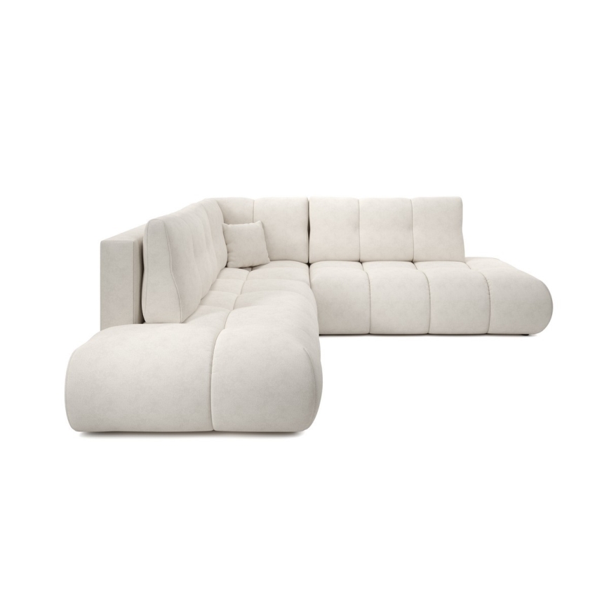 L-shaped upholstered folding corner lounge suite with a storage space ALMADA left beige