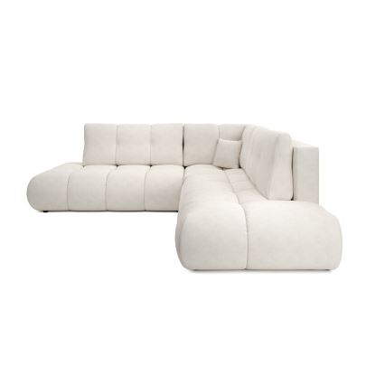 L-shaped upholstered folding corner lounge suite with a storage space ALMADA left beige