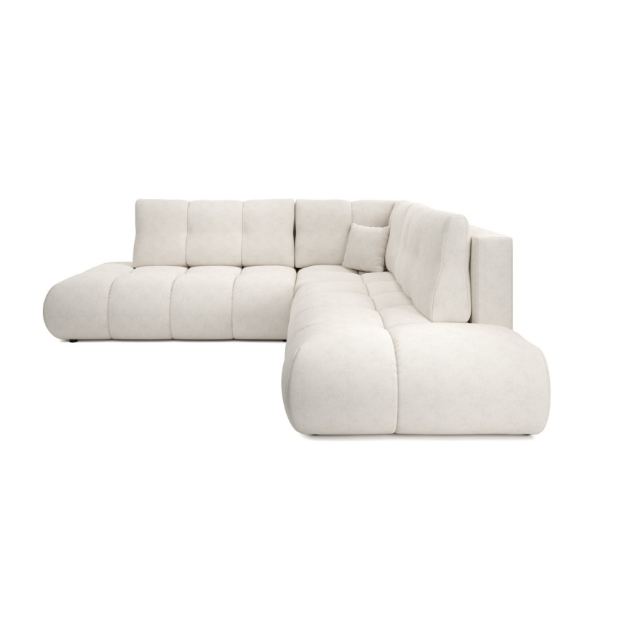 L-shaped upholstered folding corner lounge suite with a storage space ALMADA left beige
