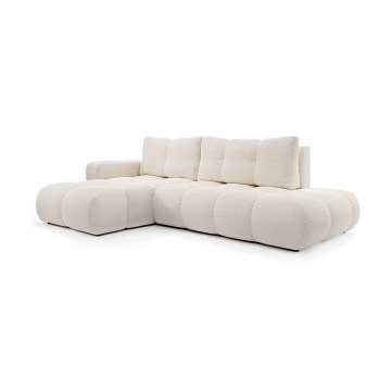 L-shaped upholstered folding corner lounge suite with a storage space ALMADA left light beige