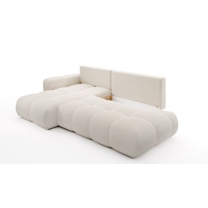 L-shaped upholstered folding corner lounge suite with a storage space ALMADA left light beige
