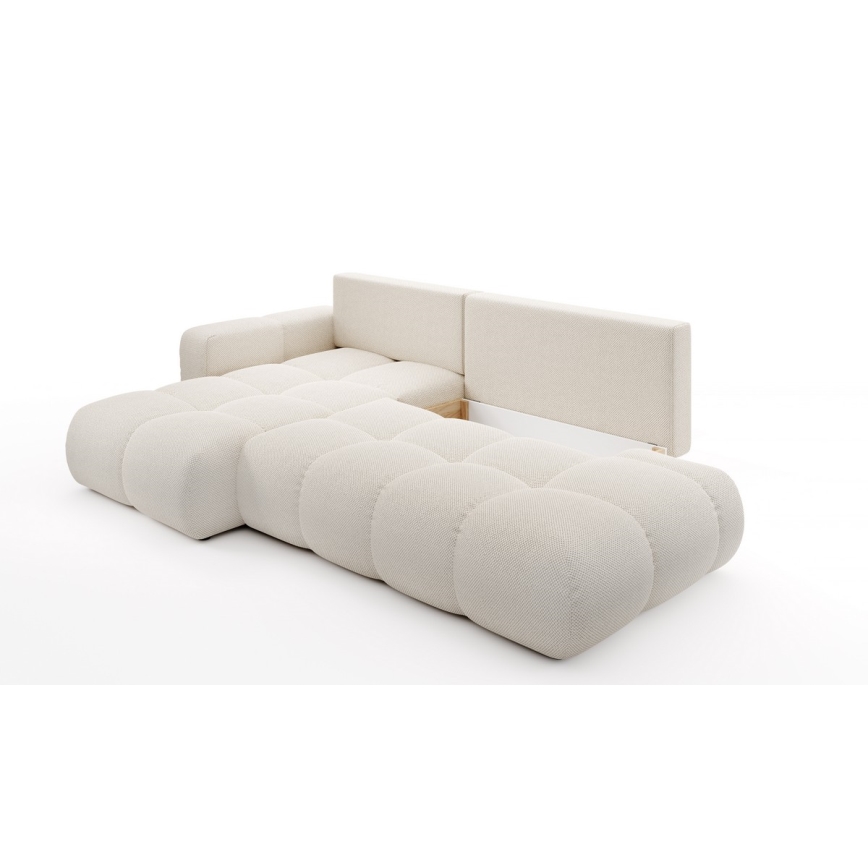 L-shaped upholstered folding corner lounge suite with a storage space ALMADA left light beige