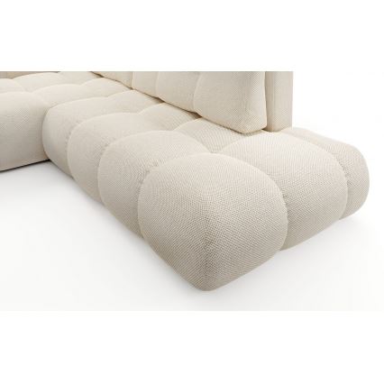 L-shaped upholstered folding corner lounge suite with a storage space ALMADA left light beige