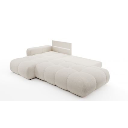 L-shaped upholstered folding corner lounge suite with a storage space ALMADA left light beige