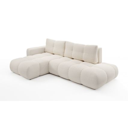 L-shaped upholstered folding corner lounge suite with a storage space ALMADA left light beige