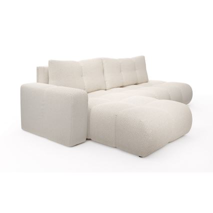 L-shaped upholstered folding corner lounge suite with a storage space ALMADA left light beige