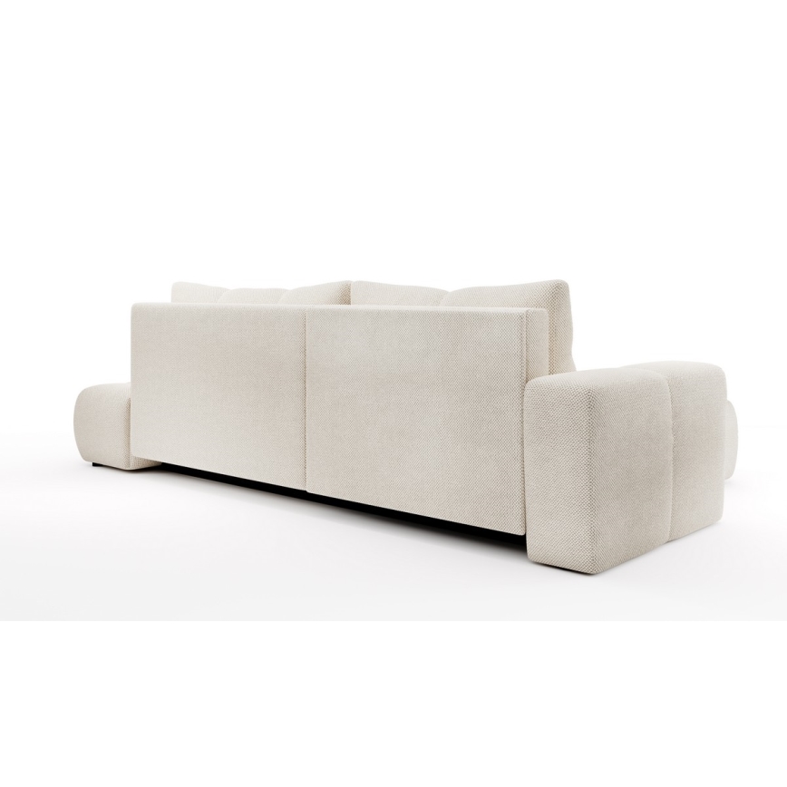 L-shaped upholstered folding corner lounge suite with a storage space ALMADA left light beige
