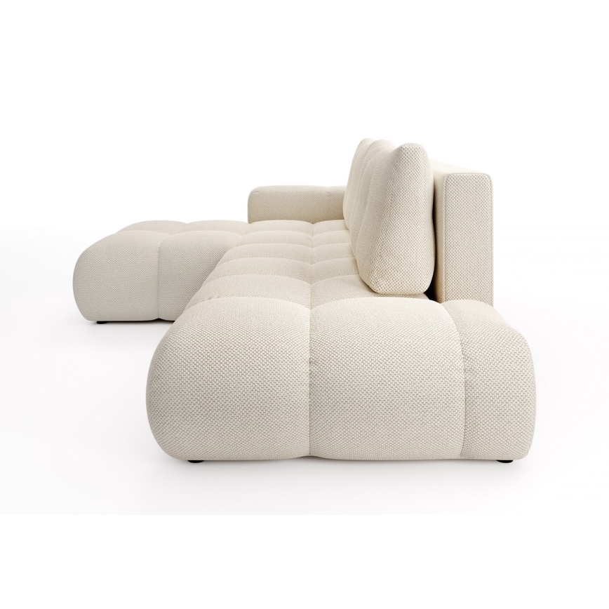 L-shaped upholstered folding corner lounge suite with a storage space ALMADA left light beige