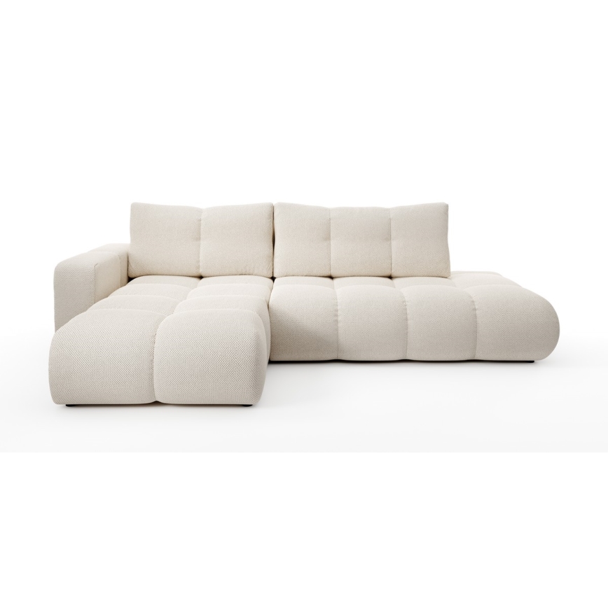 L-shaped upholstered folding corner lounge suite with a storage space ALMADA left light beige
