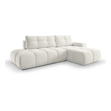 L-shaped upholstered folding corner lounge suite with a storage space ALMADA right beige