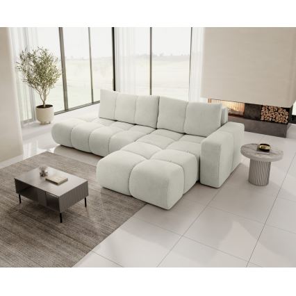 L-shaped upholstered folding corner lounge suite with a storage space ALMADA right beige