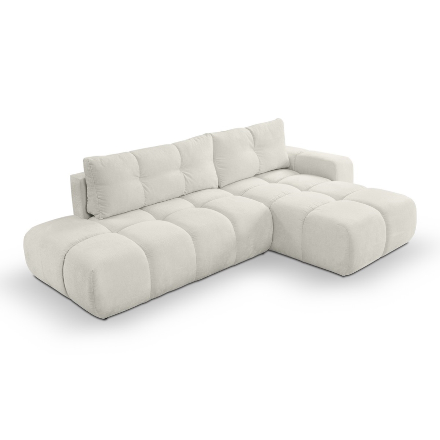 L-shaped upholstered folding corner lounge suite with a storage space ALMADA right beige