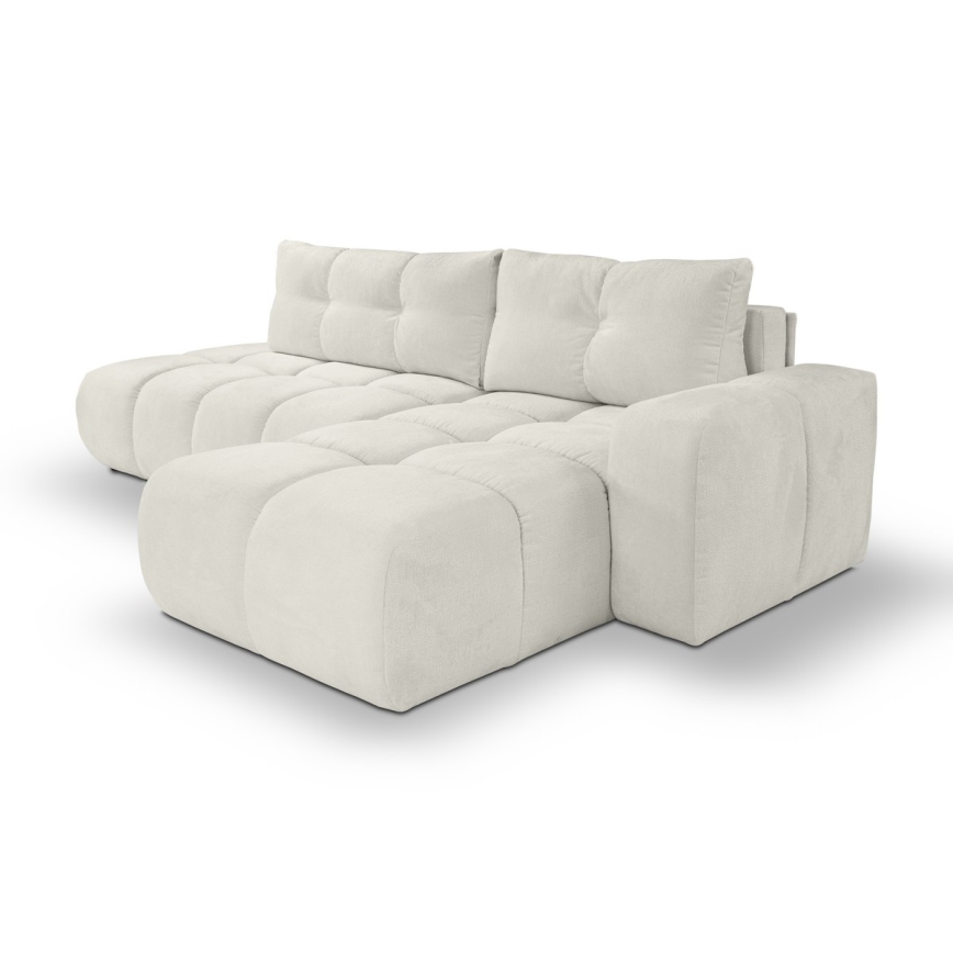 L-shaped upholstered folding corner lounge suite with a storage space ALMADA right beige