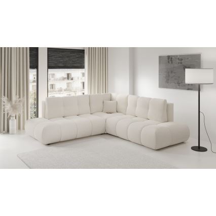 L-shaped upholstered folding corner lounge suite with a storage space ALMADA right beige