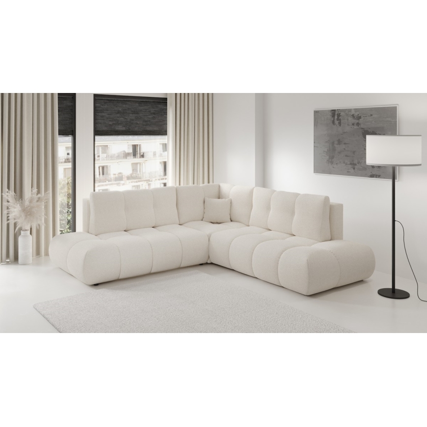L-shaped upholstered folding corner lounge suite with a storage space ALMADA right beige
