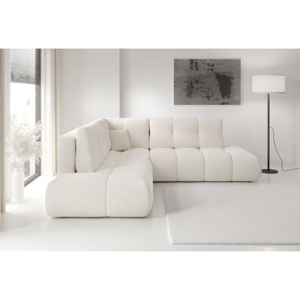 L-shaped upholstered folding corner lounge suite with a storage space ALMADA right beige
