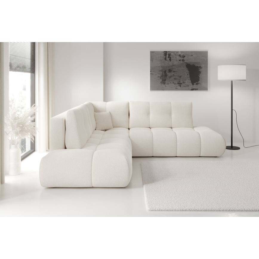 L-shaped upholstered folding corner lounge suite with a storage space ALMADA right beige