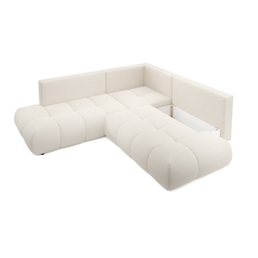 L-shaped upholstered folding corner lounge suite with a storage space ALMADA right beige