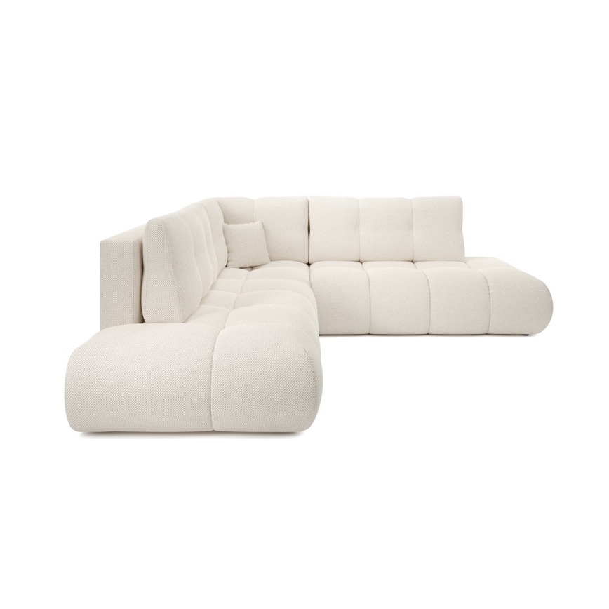 L-shaped upholstered folding corner lounge suite with a storage space ALMADA right beige