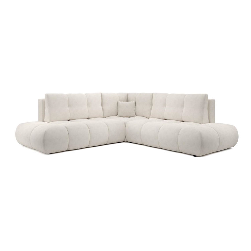 L-shaped upholstered folding corner lounge suite with a storage space ALMADA right beige