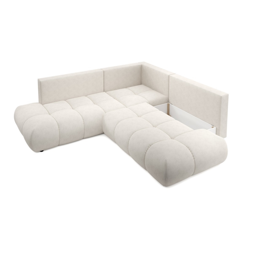 L-shaped upholstered folding corner lounge suite with a storage space ALMADA right beige
