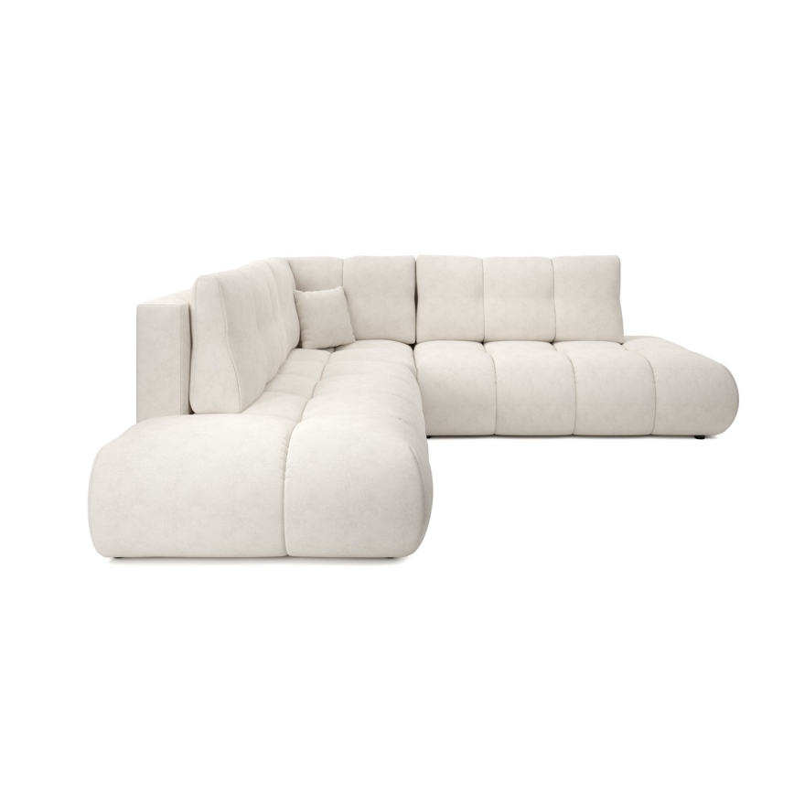 L-shaped upholstered folding corner lounge suite with a storage space ALMADA right beige