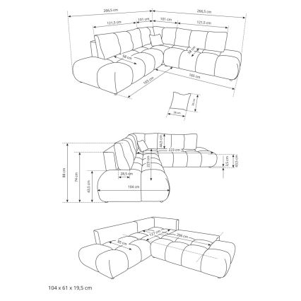 L-shaped upholstered folding corner lounge suite with a storage space ALMADA right beige