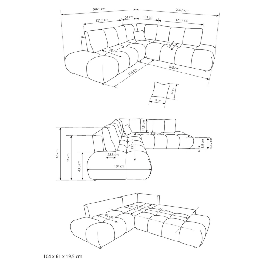 L-shaped upholstered folding corner lounge suite with a storage space ALMADA right beige